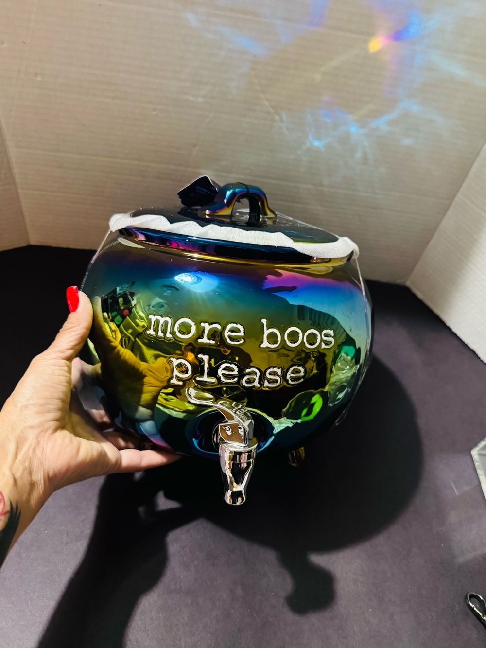 Halloween Iridescent beverage dispenser Jar More Boos Please' Blue/Green BNWT